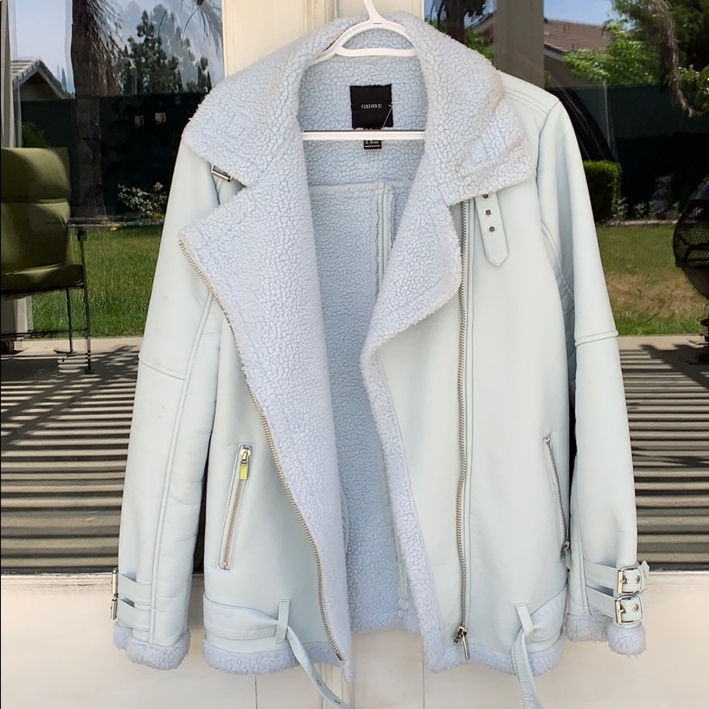 blue leather jacket worn once